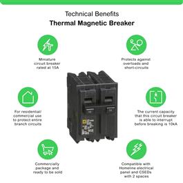 HOM215 Interruptor Enchufable Homeline 2P 15A 10kA 120-240Vac Schneider Electric