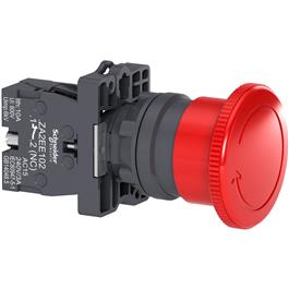 Parada de emergencia roja Ø22mm, sin gatillo, desBloqueo giratorio, 1 NC