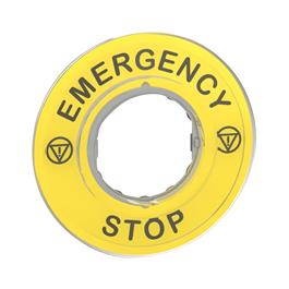 Harmony XB4, portaetiqueta Ø 60 para parada de emergencia, plástico, amarillo, PARADA DE EMERGENCIA marcada